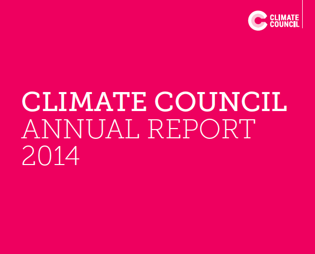 Photo captioned' Climate Council annual report 2014' with pink background