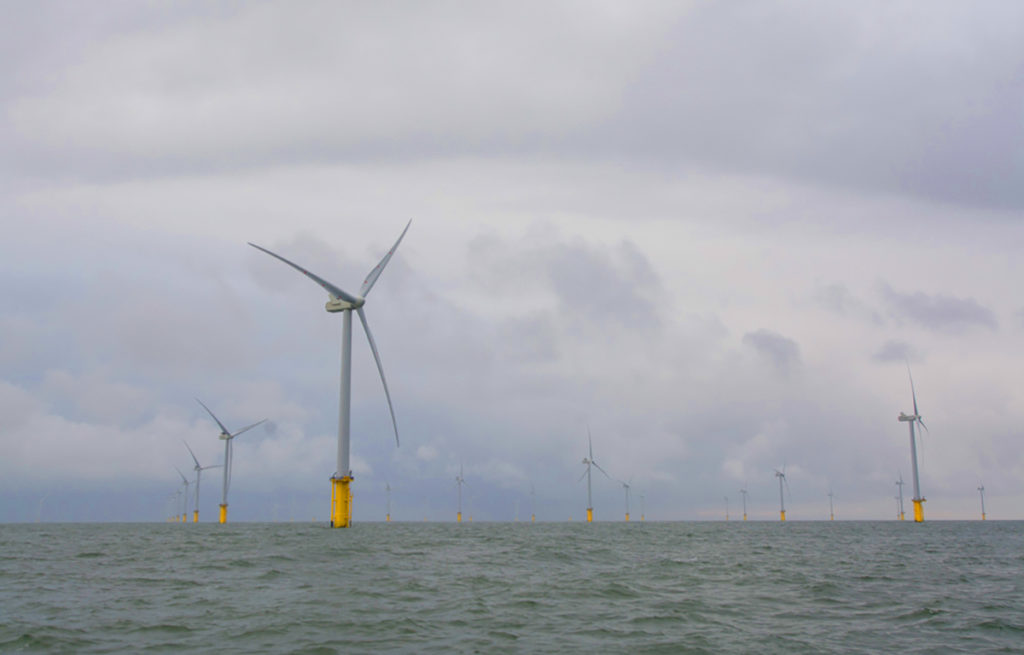 A photo of offshore wind turbines