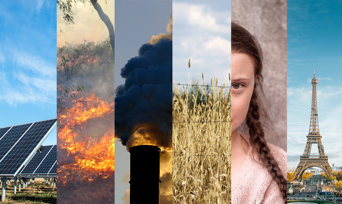 6 images spliced together of the top climate change moments from the decade.