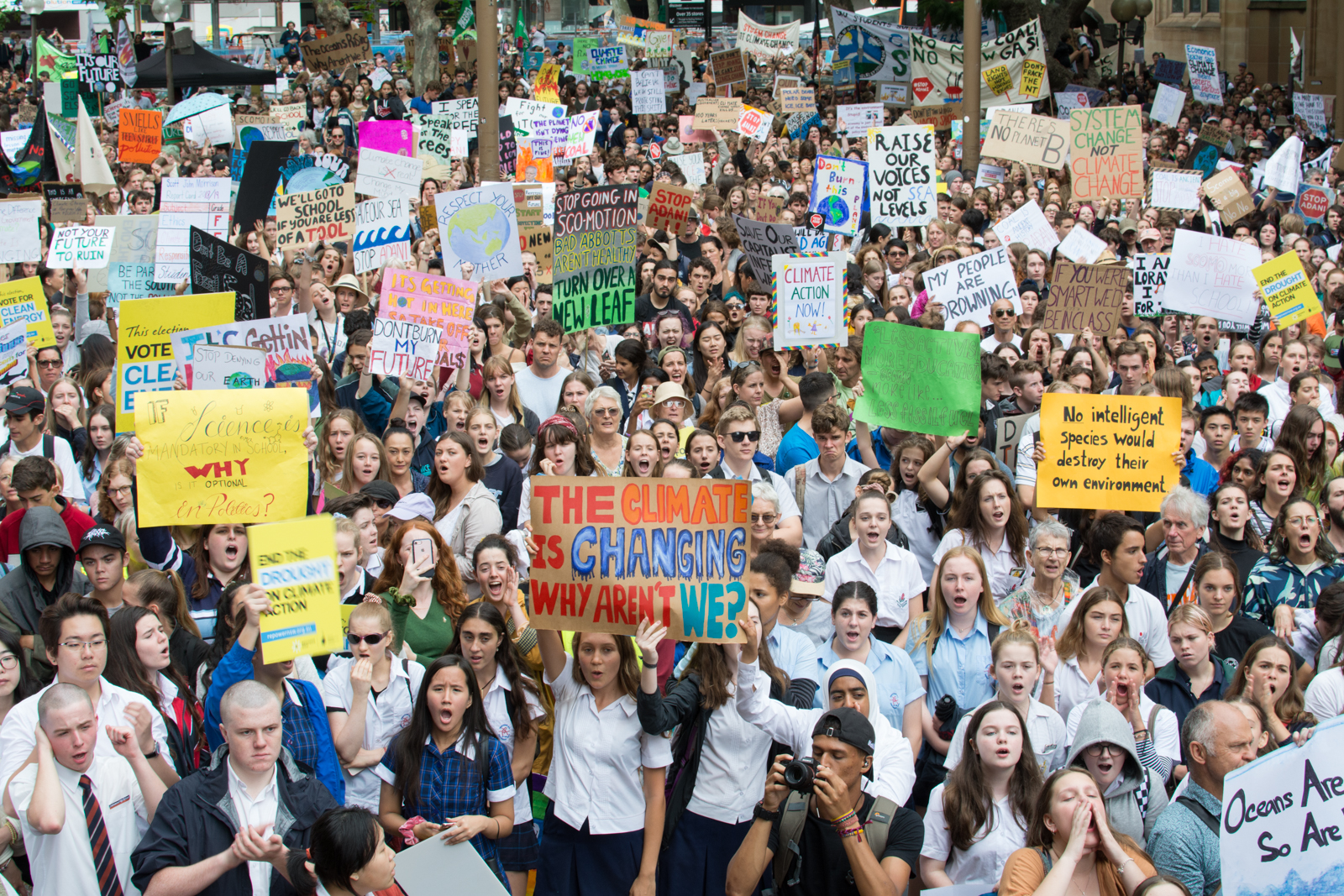 Barracking youth at a climate rally in 2019