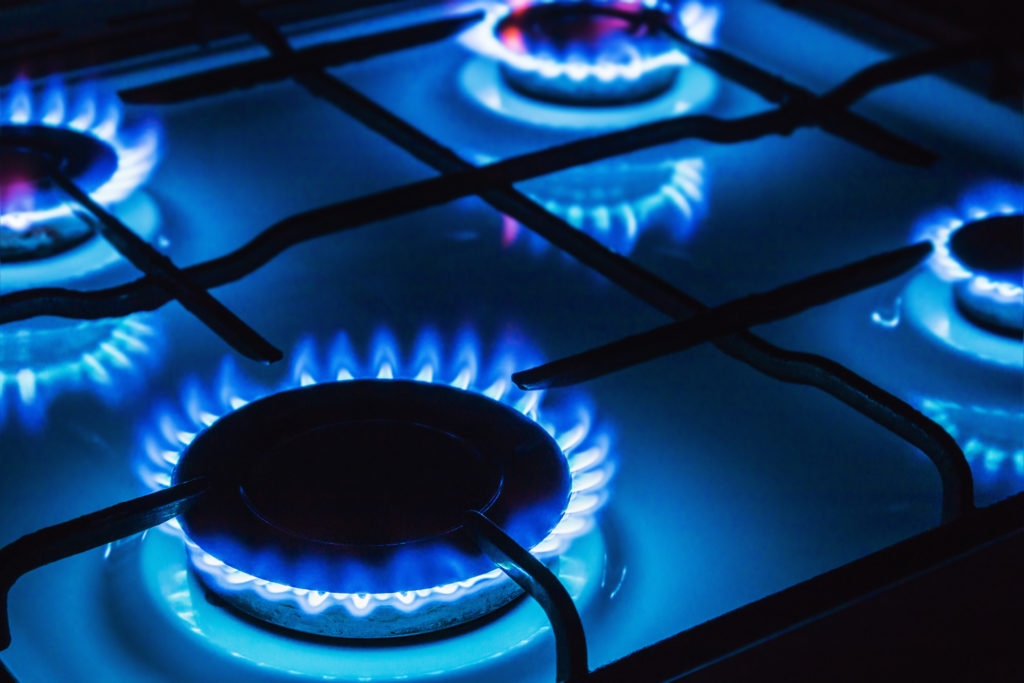 Burning blue gas stove