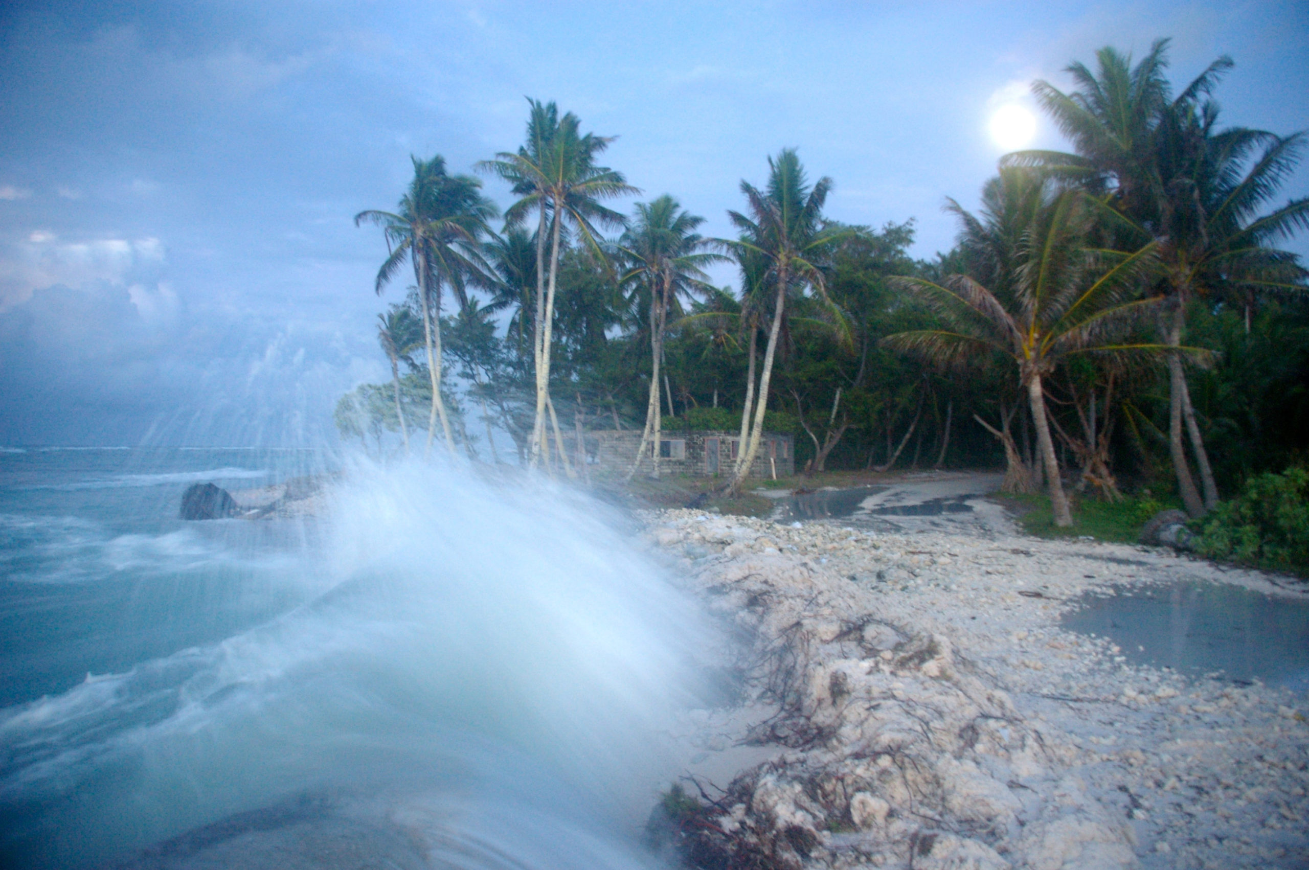 waves crashing into Pacific Island