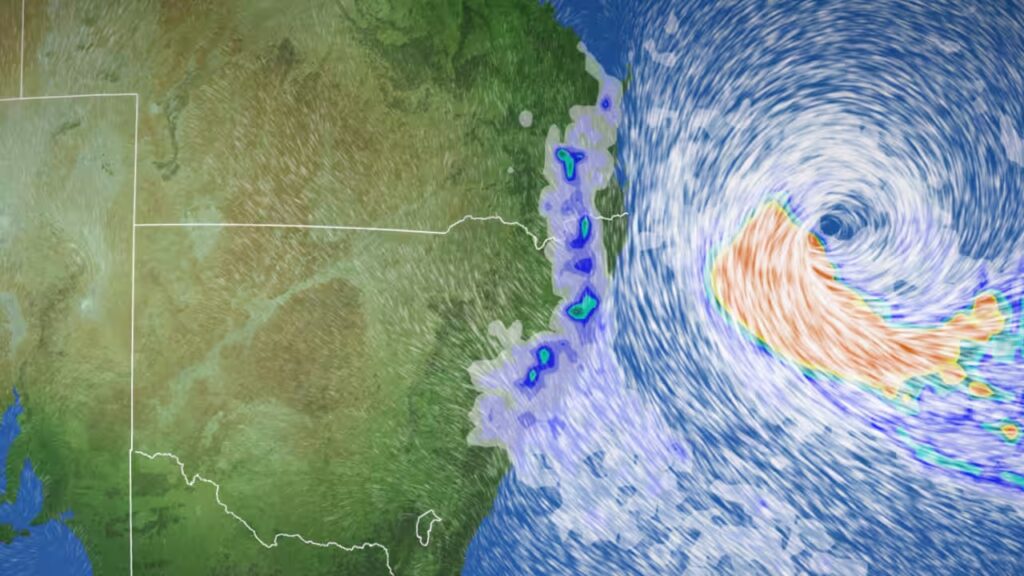 A screenshot of a weather forecast showing tropical cyclone alfred off the coast of Brisbane.